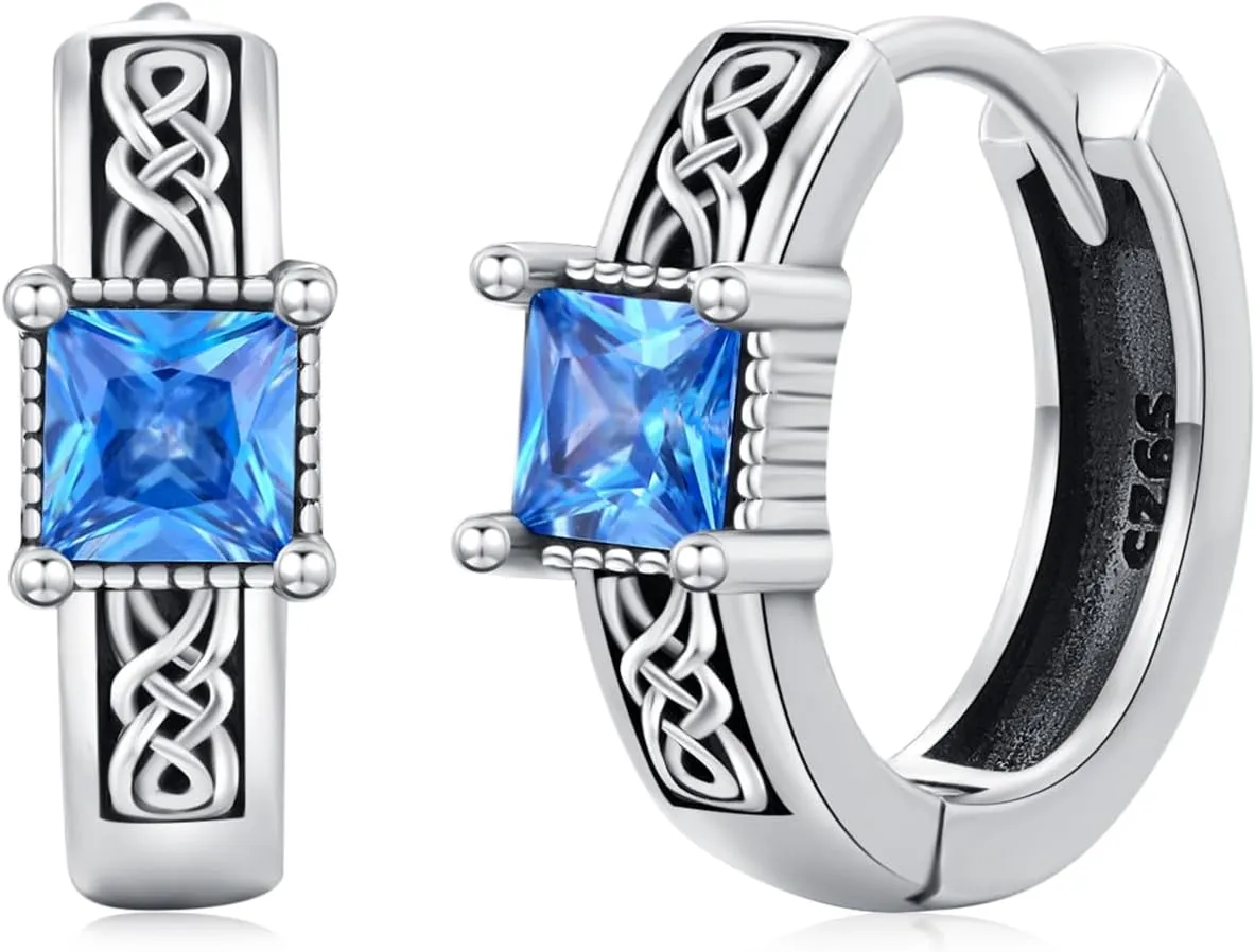 Celtic Earrings S925 Sterling Silver Hoop Huggie Zircon Celtic Knot Earring Celtic Jewelry Gifts for Men Women Friend