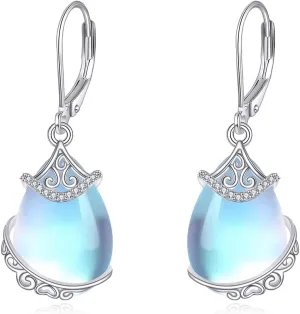 Celtic Moonstone Earrings for Women 925 Sterling Silver Celtic Knot Dangle Earrings Leverback Earrings Celtic Jewelry Gifts for Women