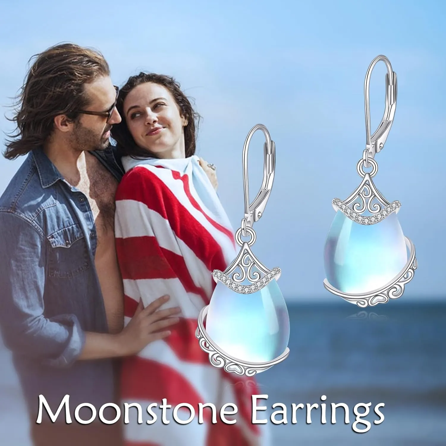 Celtic Moonstone Earrings for Women 925 Sterling Silver Celtic Knot Dangle Earrings Leverback Earrings Celtic Jewelry Gifts for Women