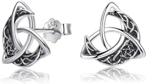 Celtic Stud Earrings 925 Sterling Silver Crescent Moon Celtic Knot Triangle Vintage Stud Earrings for Women Hypoallergenic Celtic Irish Jewelry Gift