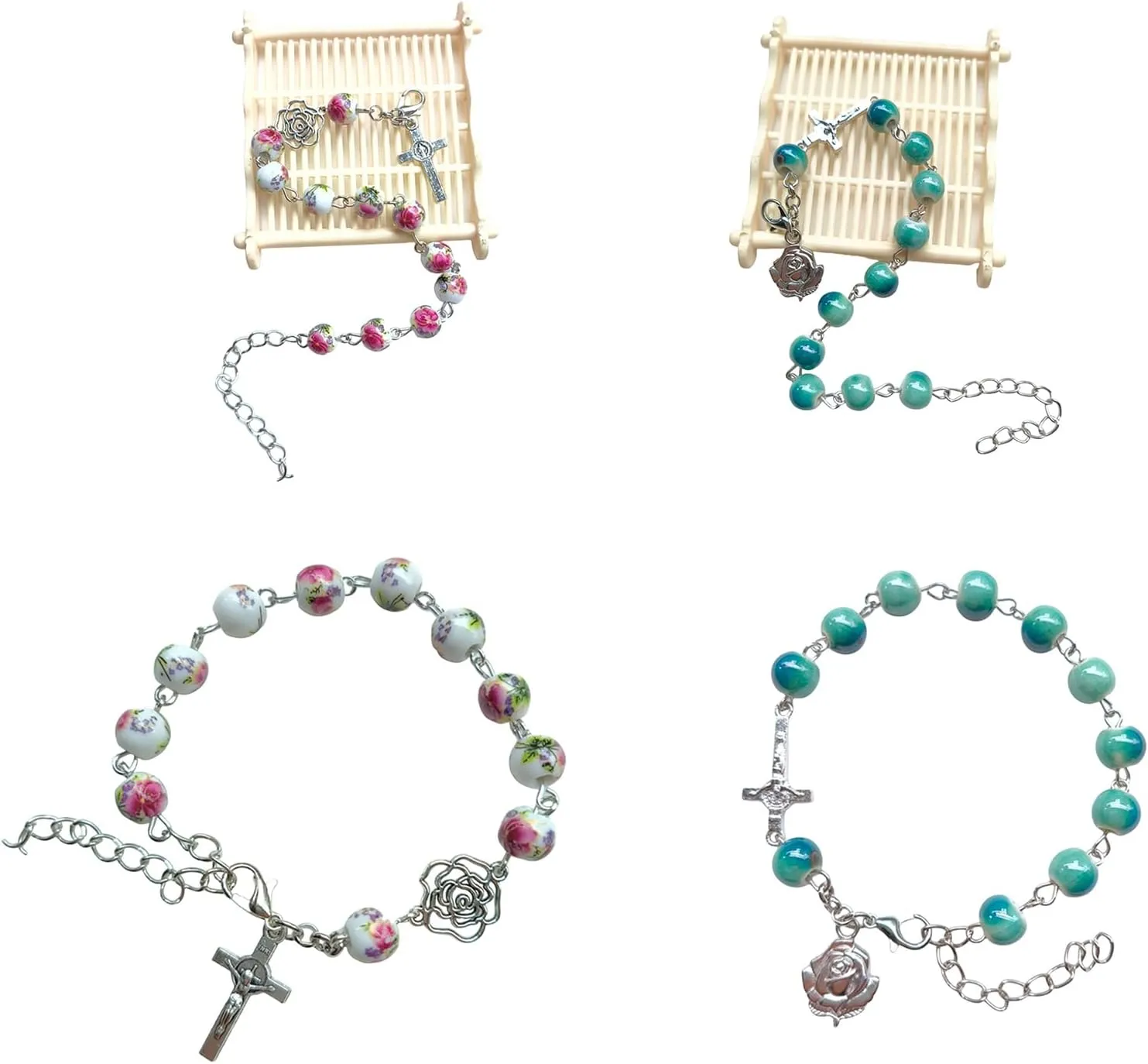 Ceramic Rosarys Prayer Beads Bracelets Simple Sweet Cool Crosses Pendants Collar Chain Jewelry