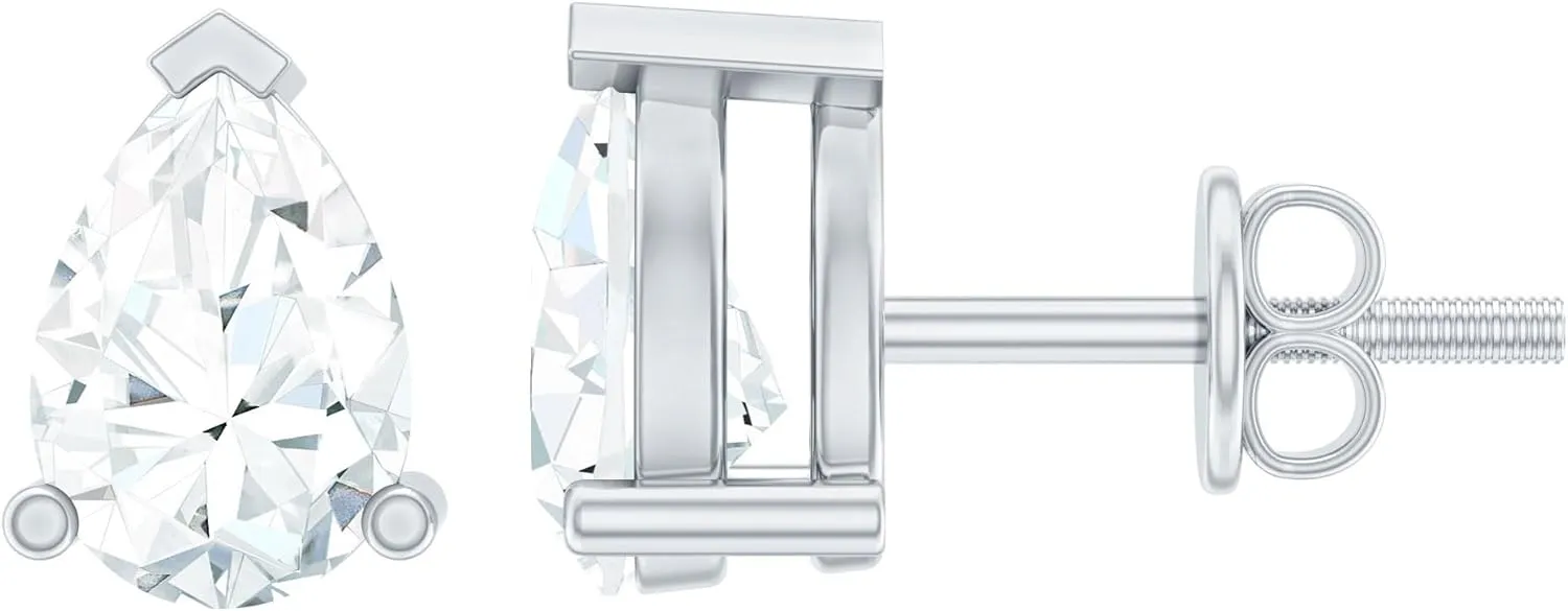 Certified 4X6 mm Pear Lab Grown Diamond Stud Earrings, Ef-Vs Quality, Diamond Solitaire Earrings in Silver - Ready To Gift