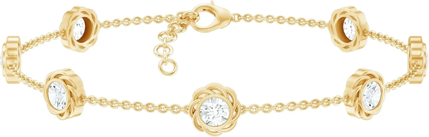 Certified Lab Grown Diamond Chain Bracelet, Ef-Vs Quality, Bezel Set Diamond Stackable Bracelet - Ready To Gift