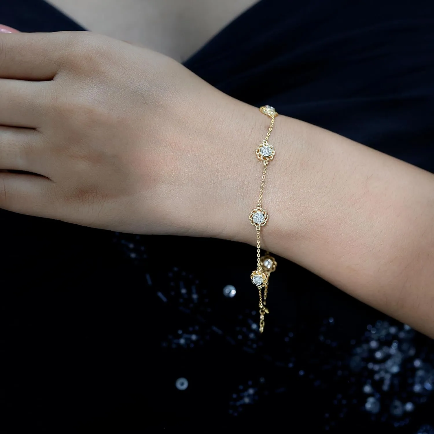 Certified Lab Grown Diamond Chain Bracelet, Ef-Vs Quality, Bezel Set Diamond Stackable Bracelet - Ready To Gift