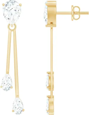 Certified Lab Grown Diamond Dangle Earrings, Ef-Vs Quality, Pear Diamond Wedding Earrings For Bride - With Jewelry Box