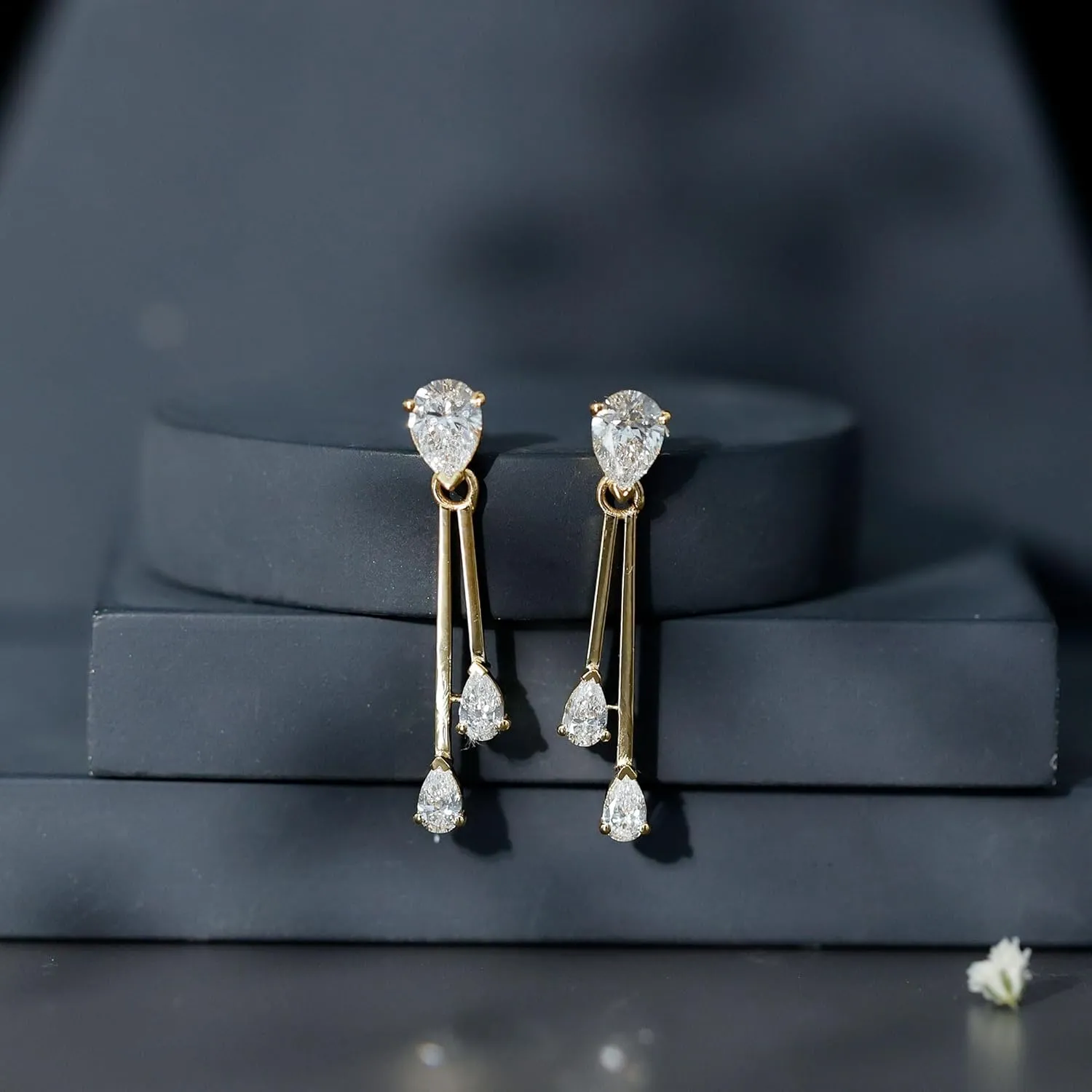Certified Lab Grown Diamond Dangle Earrings, Ef-Vs Quality, Pear Diamond Wedding Earrings For Bride - With Jewelry Box