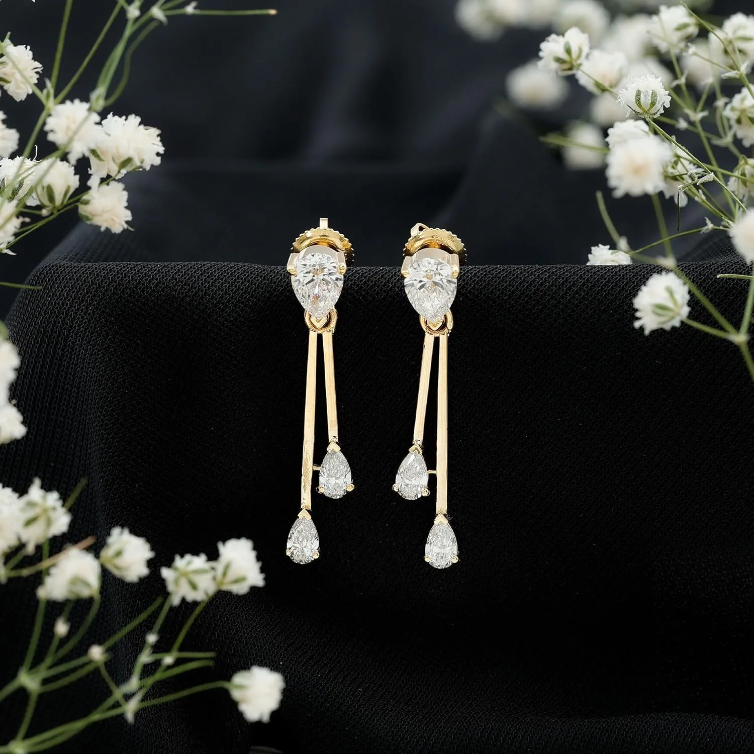 Certified Lab Grown Diamond Dangle Earrings, Ef-Vs Quality, Pear Diamond Wedding Earrings For Bride - With Jewelry Box