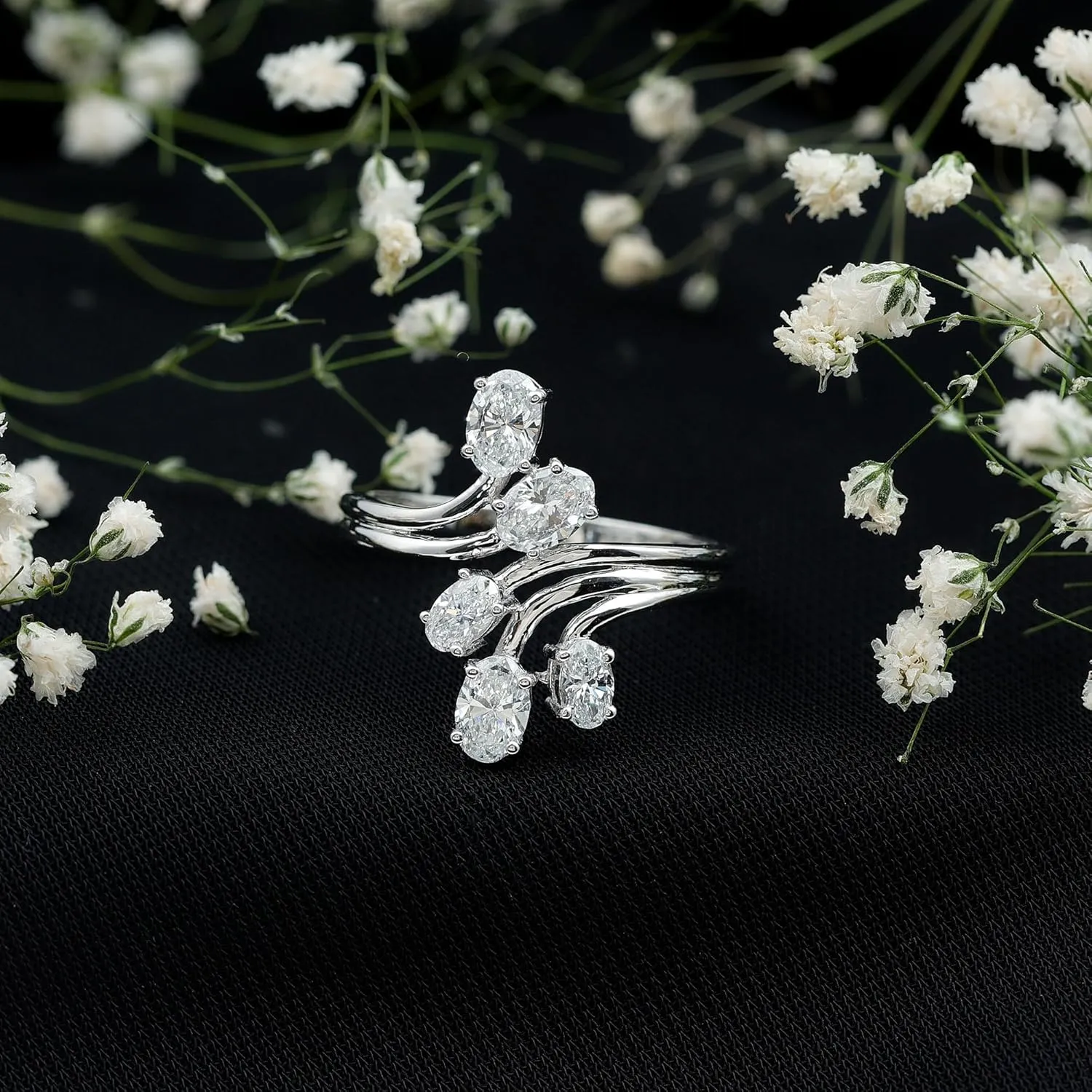 Certified Lab Grown Diamond Designer Engagement Ring, Ef-Vs Quality, Diamond Cocktail Ring - Ready To Gift