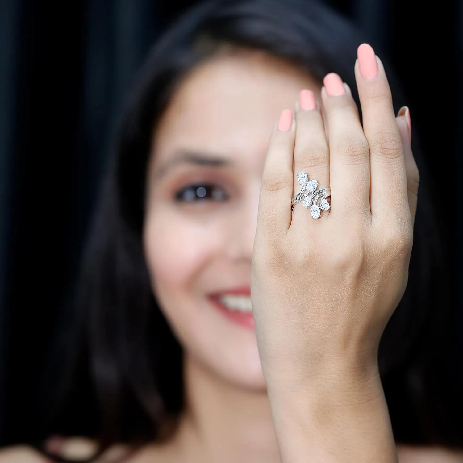 Certified Lab Grown Diamond Designer Engagement Ring, Ef-Vs Quality, Diamond Cocktail Ring - Ready To Gift