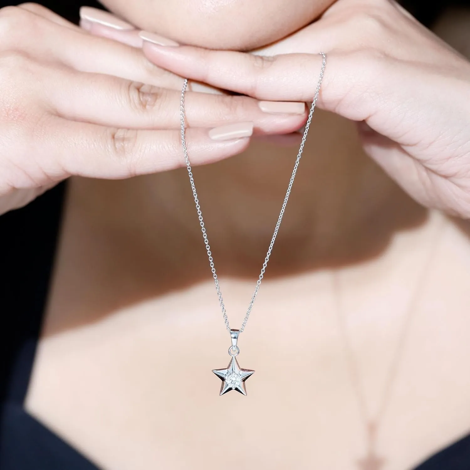 Certified Lab Grown Diamond Star Necklace, Ef-Vs Quality, Diamond Solitaire Pendant With Chain - With Jewelry Box