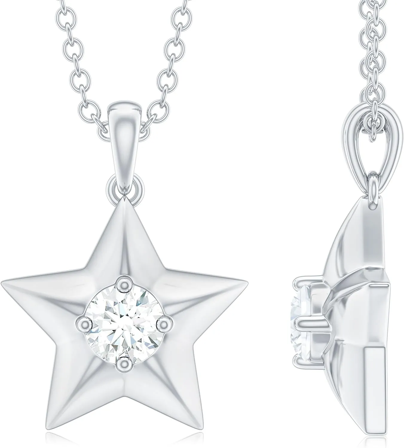Certified Lab Grown Diamond Star Necklace, Ef-Vs Quality, Diamond Solitaire Pendant With Chain - With Jewelry Box