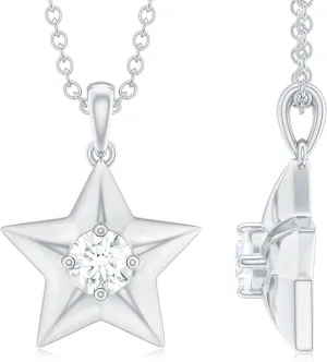 Certified Lab Grown Diamond Star Necklace, Ef-Vs Quality, Diamond Solitaire Pendant With Chain - With Jewelry Box