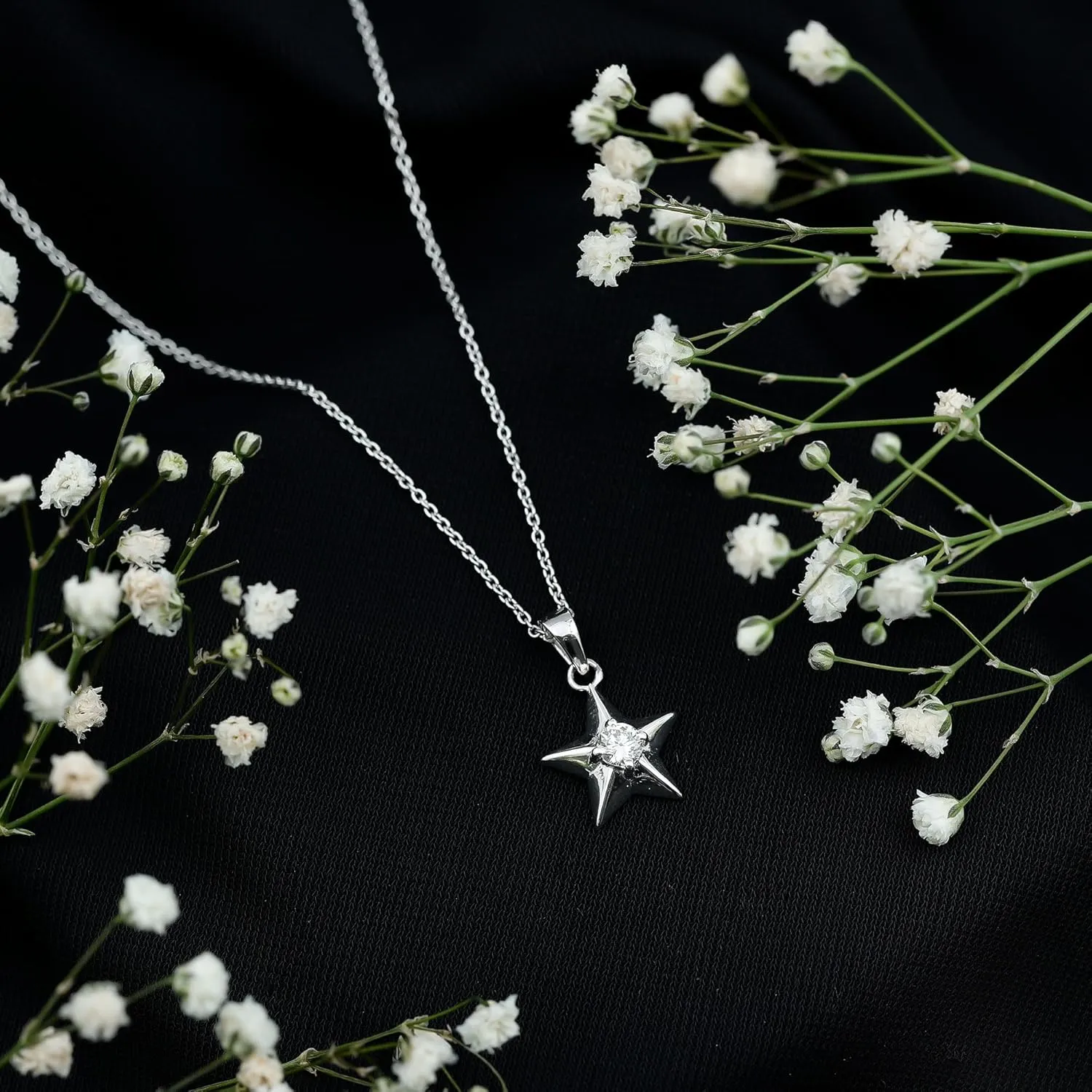 Certified Lab Grown Diamond Star Necklace, Ef-Vs Quality, Diamond Solitaire Pendant With Chain - With Jewelry Box