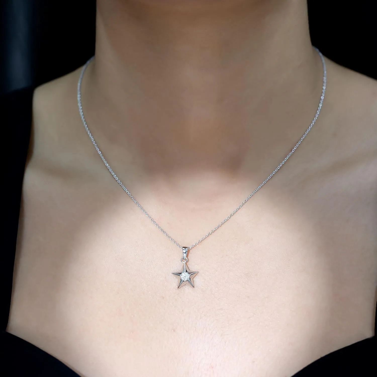 Certified Lab Grown Diamond Star Necklace, Ef-Vs Quality, Diamond Solitaire Pendant With Chain - With Jewelry Box