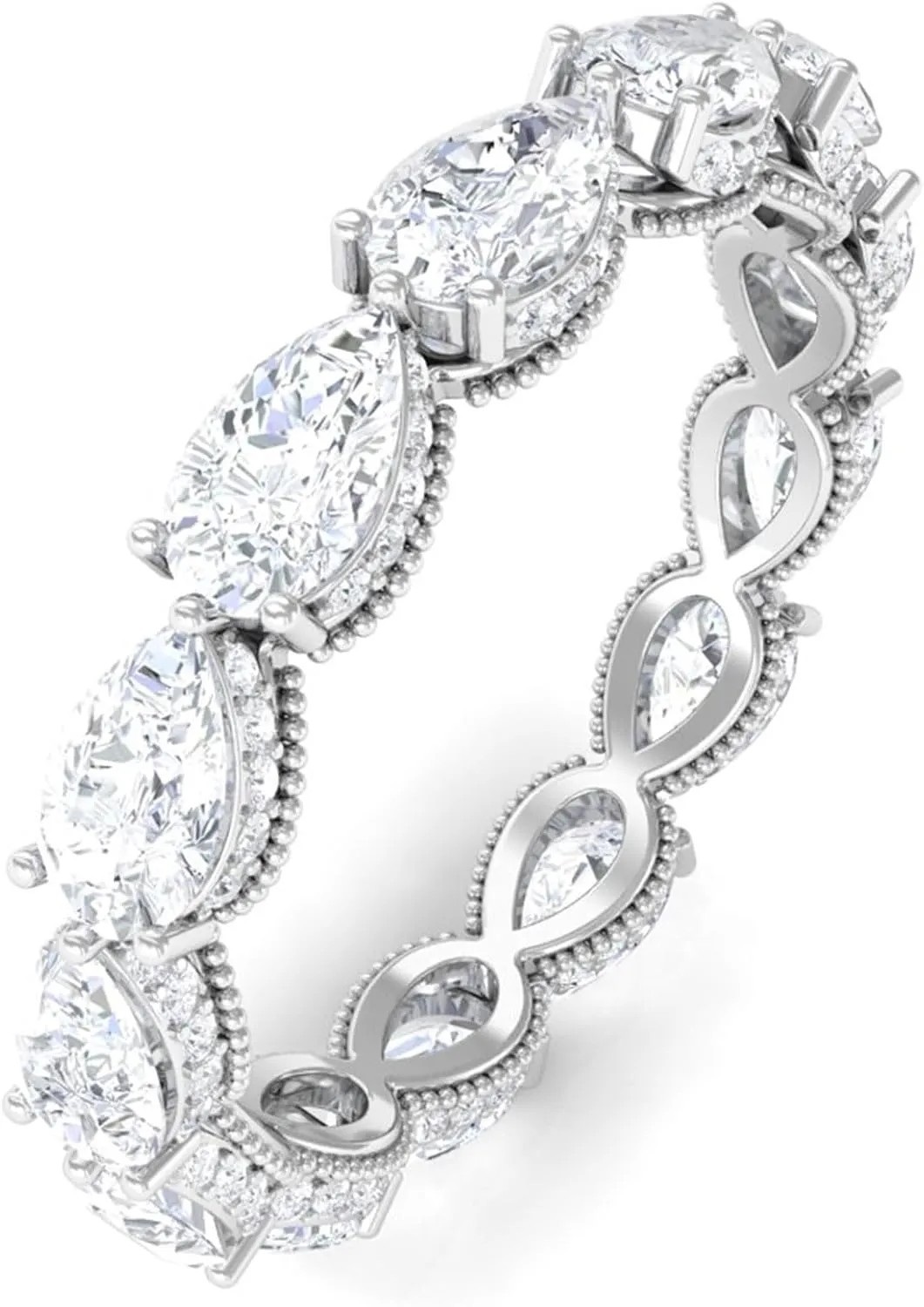 Certified Lab Grown Diamond Wedding Band, Ef-Vs Quality, Pear Shape Diamond Eternity Ring (Ideal For Gift)