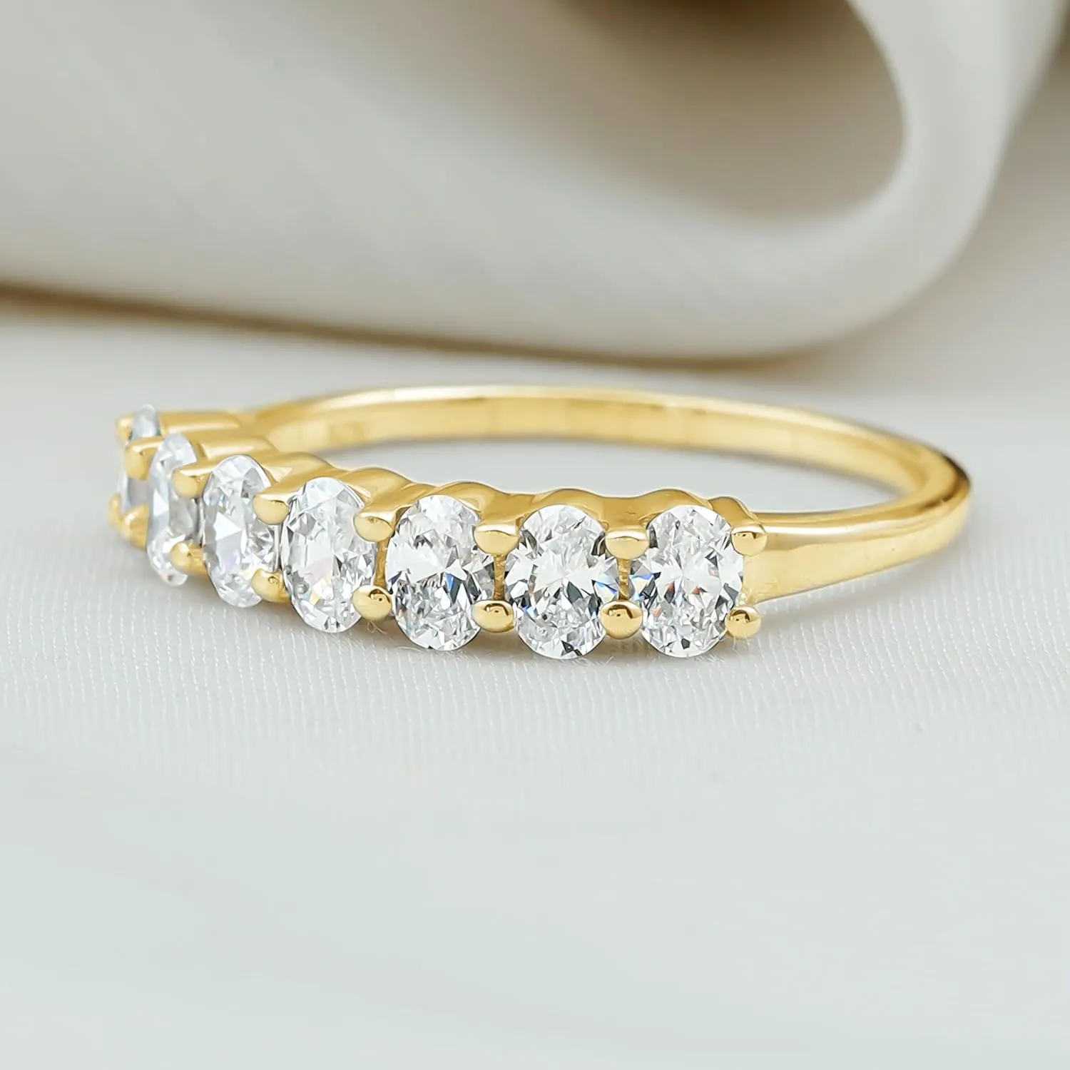 Certified Lab Grown Diamond Wedding Eternity Band, Ef-Vs Quality, Oval Diamond Anniversary Ring - Ready To Gift