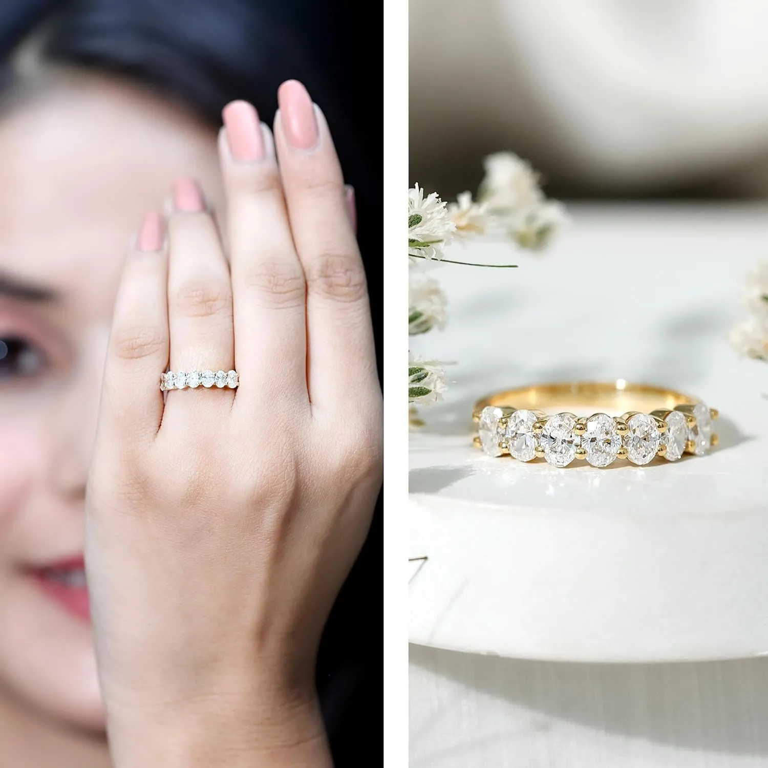 Certified Lab Grown Diamond Wedding Eternity Band, Ef-Vs Quality, Oval Diamond Anniversary Ring - Ready To Gift