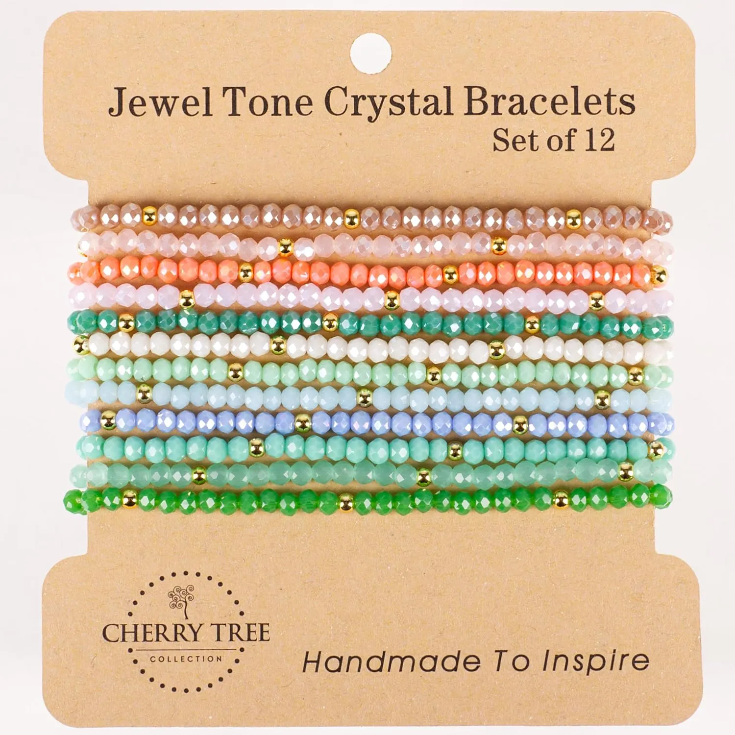 Cherry Tree Collection - Crystal Bracelet Set of 12 - For Women and Teens - 6.75-7" To Fit Most Wrists - 2x3mm Rondelle Beads