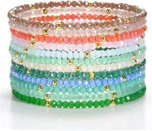 Cherry Tree Collection - Crystal Bracelet Set of 12 - For Women and Teens - 6.75-7" To Fit Most Wrists - 2x3mm Rondelle Beads