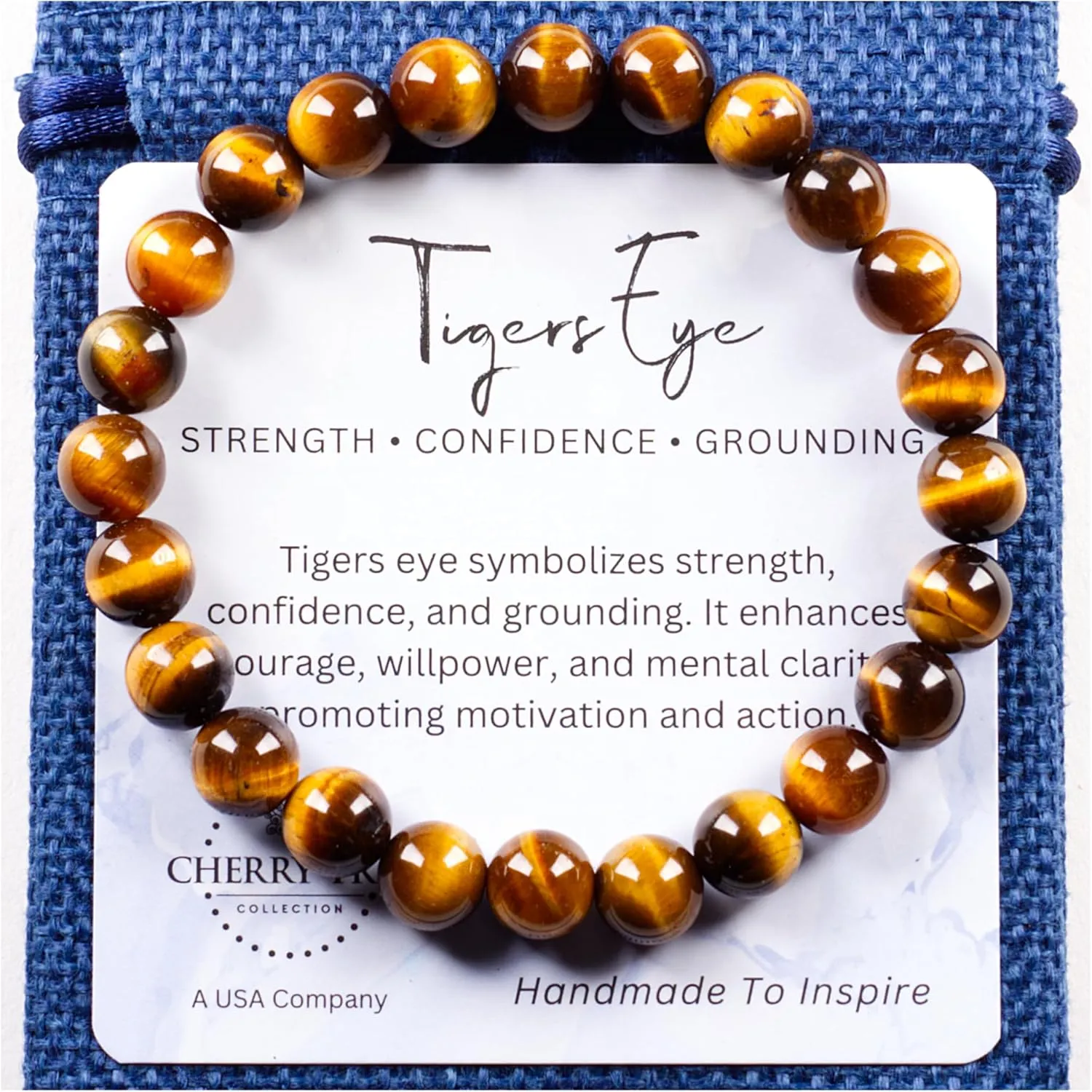 Cherry Tree Collection - Handmade Crystal Beaded Stretch Bracelets For Women and Men - Small, Medium, Large Sizes - Healing Properties Card - 8mm Round Beads