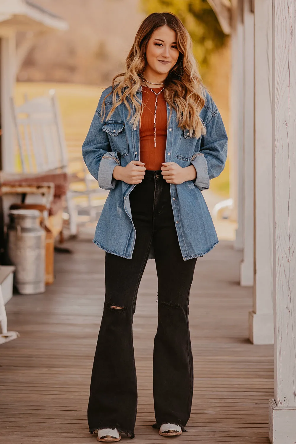 Chest Pockets Long Sleeve Denim Shirt Jacket