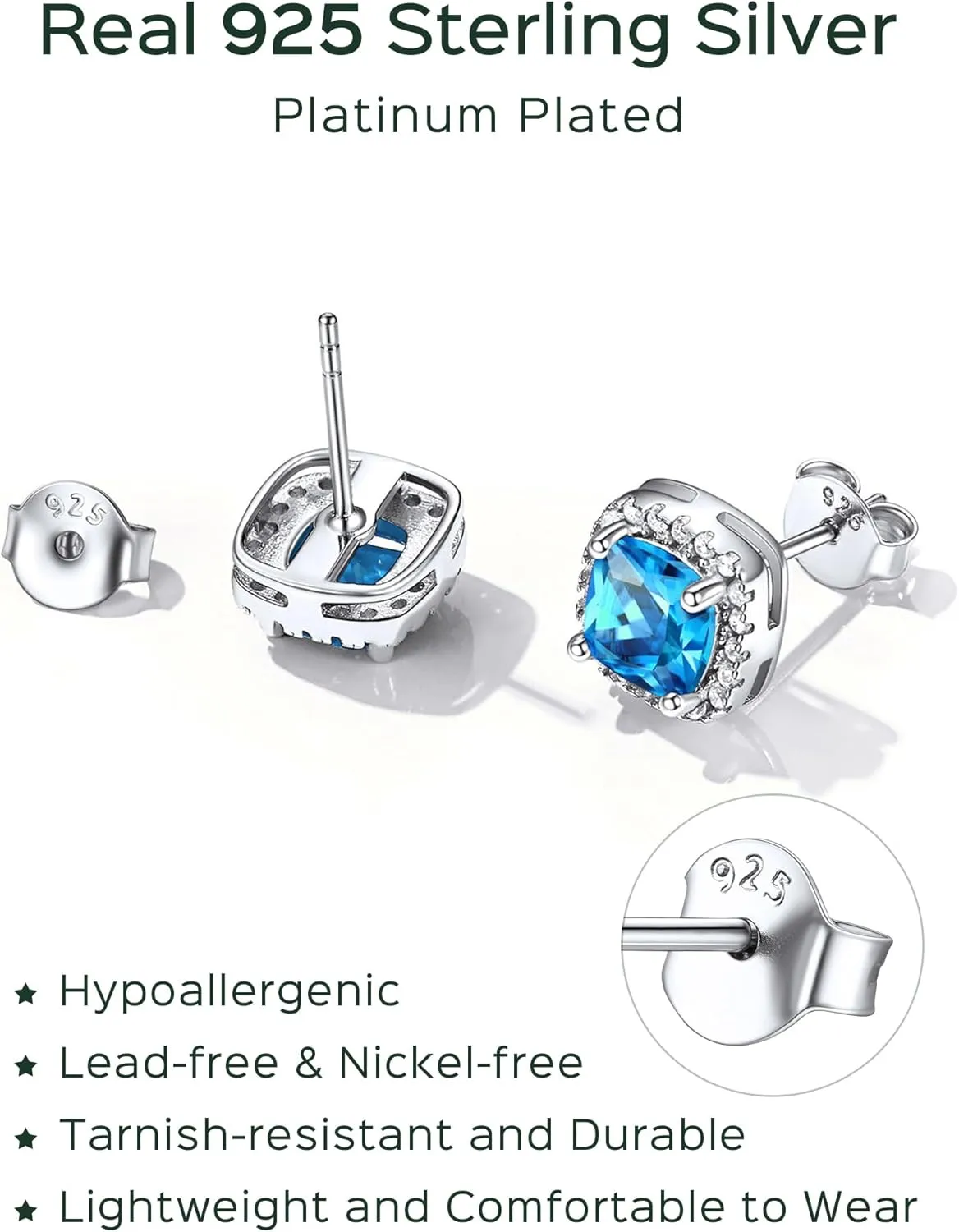 ChicSilver 12-Months Birthstone Earrings for Women Gemstone Earrings for Women 925 Sterling Silver Stud Earrings Cubic Zirconia Stud Earrings (With Gift Box)