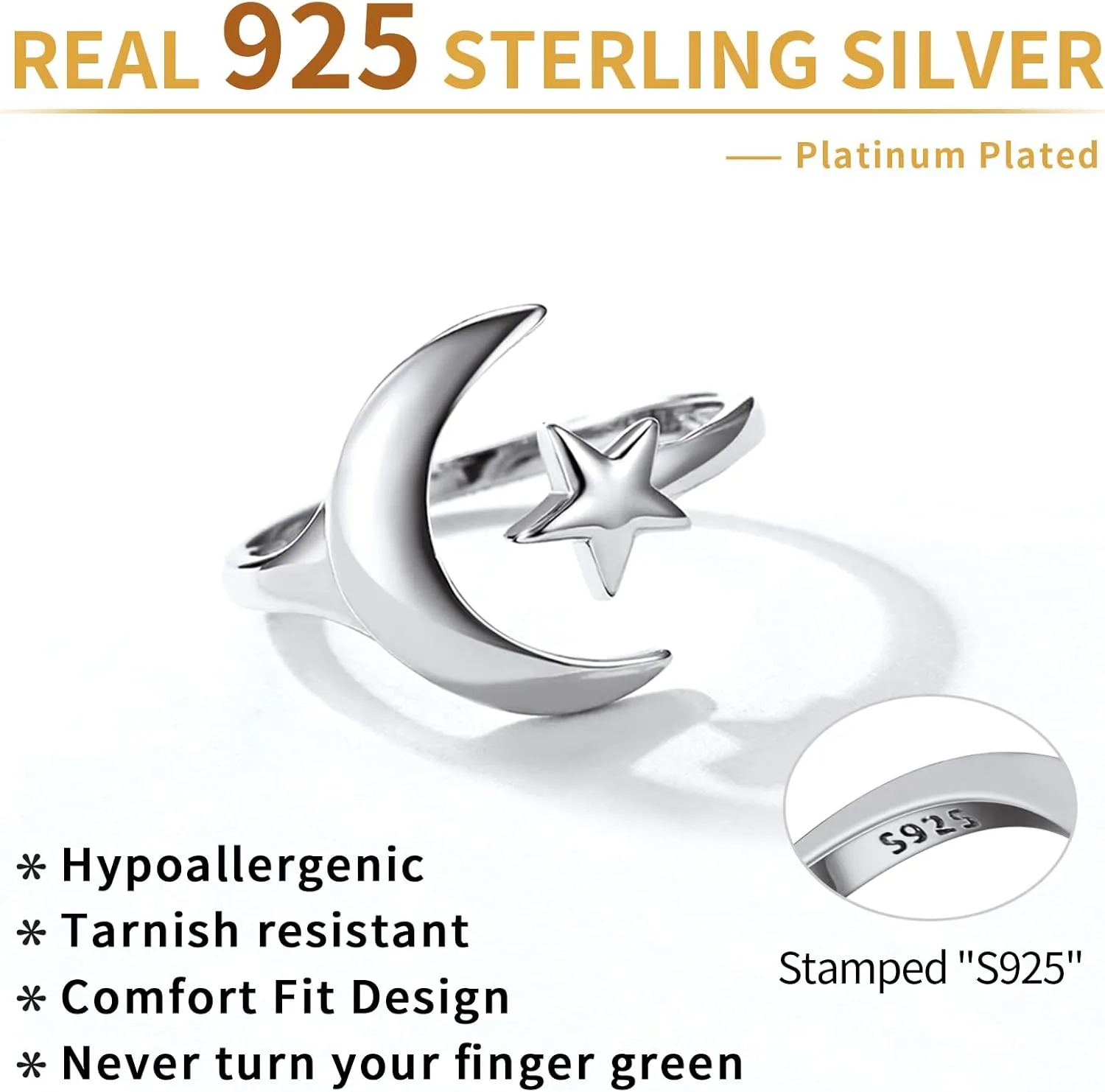 ChicSilver 925 Sterling Silver Ring Minimalist Teardrop High Polish Tarnish Resistant Comfort Fit Open Adjustable Ring for Women(with Gift Box)