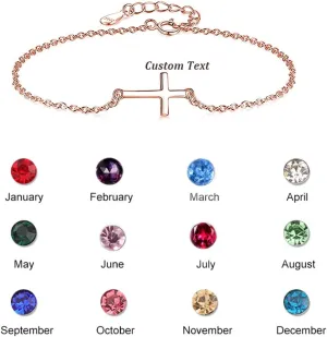 Christian Cross Bracelets for Women,Personalized Engraved Name Bracelets for Women Birthstone Bracelets for Mom,Ankle Bracelets for Women Stainless Steel, Adjustable Dainty Bracelets for Teen Girls
