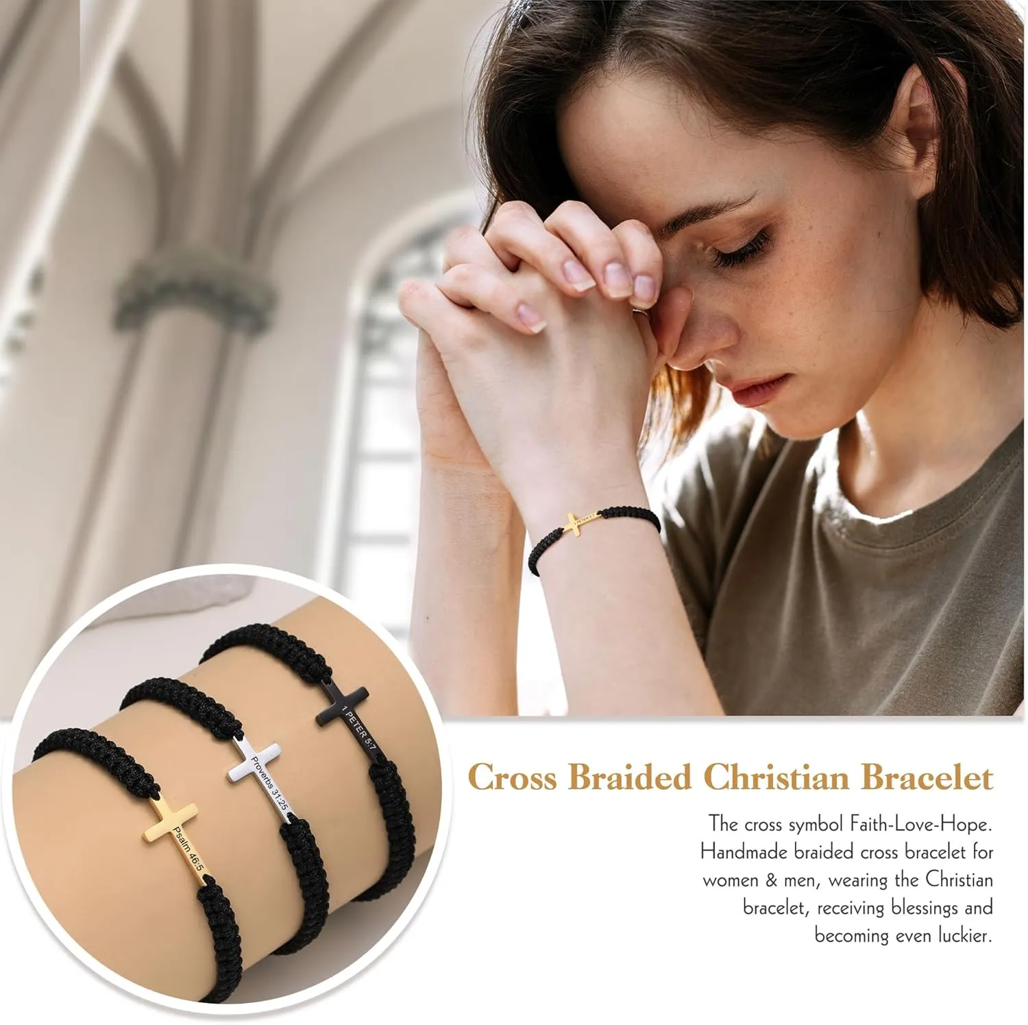 Christian Gifts Cross Bracelet for Men Easter Baptism Religious Gifts for Women Handmade Braided Bracelets Inspirational Confirmation Gifts for Teenage Girl Boys Jewelry