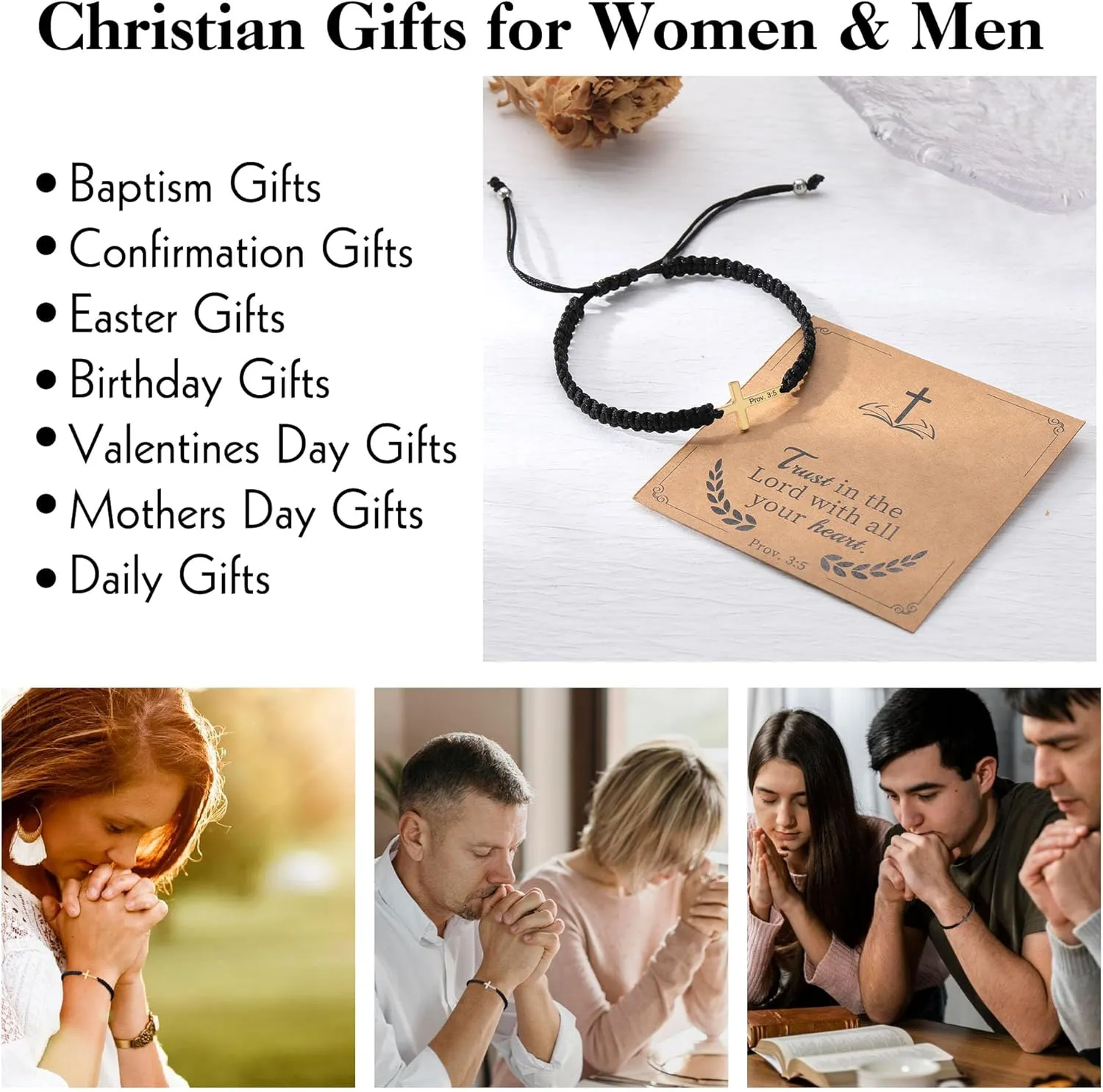 Christian Gifts Cross Bracelet for Men Easter Baptism Religious Gifts for Women Handmade Braided Bracelets Inspirational Confirmation Gifts for Teenage Girl Boys Jewelry