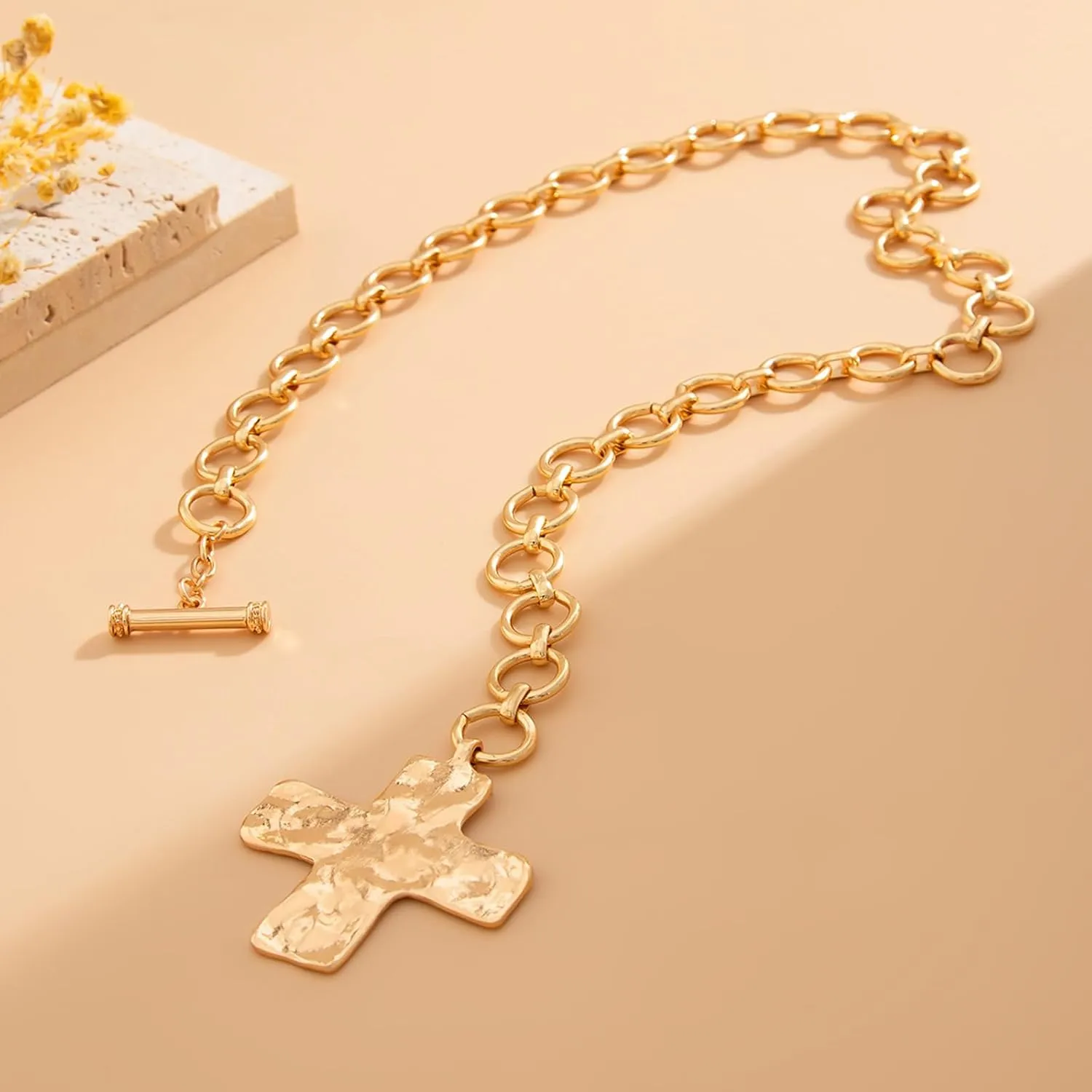 Chunky Cross Necklace for Women Statement Necklace Layered Big Cross Pendant Necklaces Christian Gifts for Women