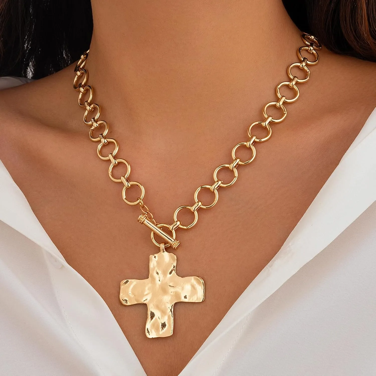 Chunky Cross Necklace for Women Statement Necklace Layered Big Cross Pendant Necklaces Christian Gifts for Women