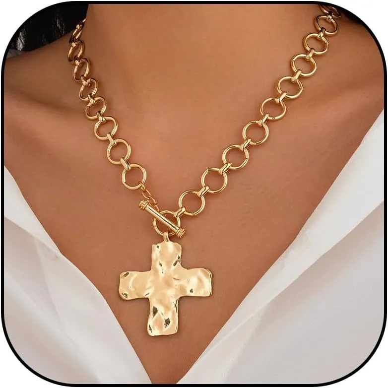 Chunky Cross Necklace for Women Statement Necklace Layered Big Cross Pendant Necklaces Christian Gifts for Women