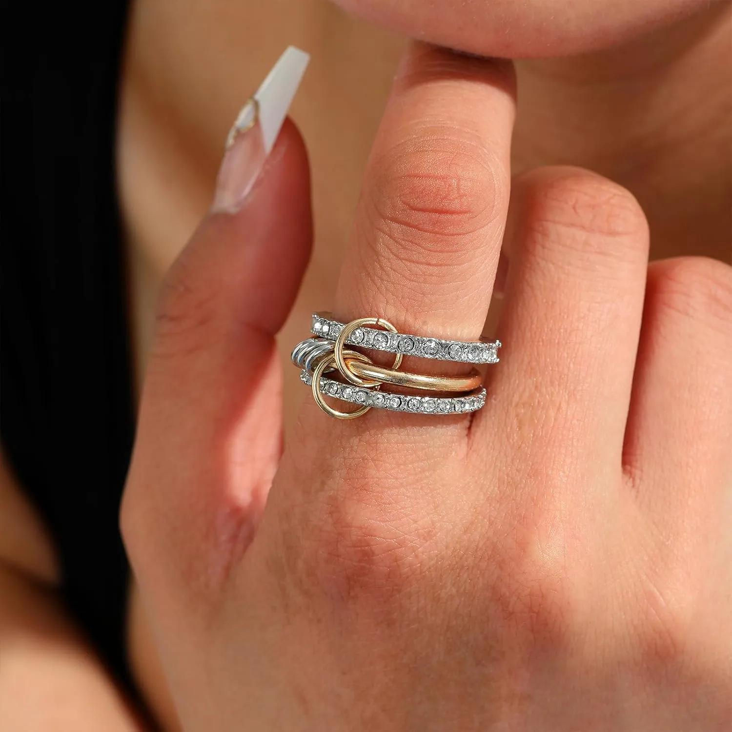 Chunky Gold and Silver Statement Rings Set for Women Gold Stackable Knot Rings Non Tarnish Vintage Gold Cubic Zirconia Ring Trendy Costume Jewelry