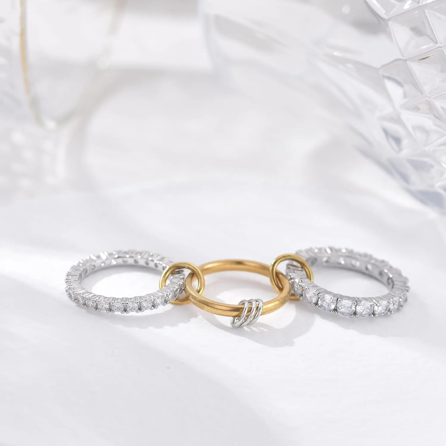 Chunky Gold and Silver Statement Rings Set for Women Gold Stackable Knot Rings Non Tarnish Vintage Gold Cubic Zirconia Ring Trendy Costume Jewelry