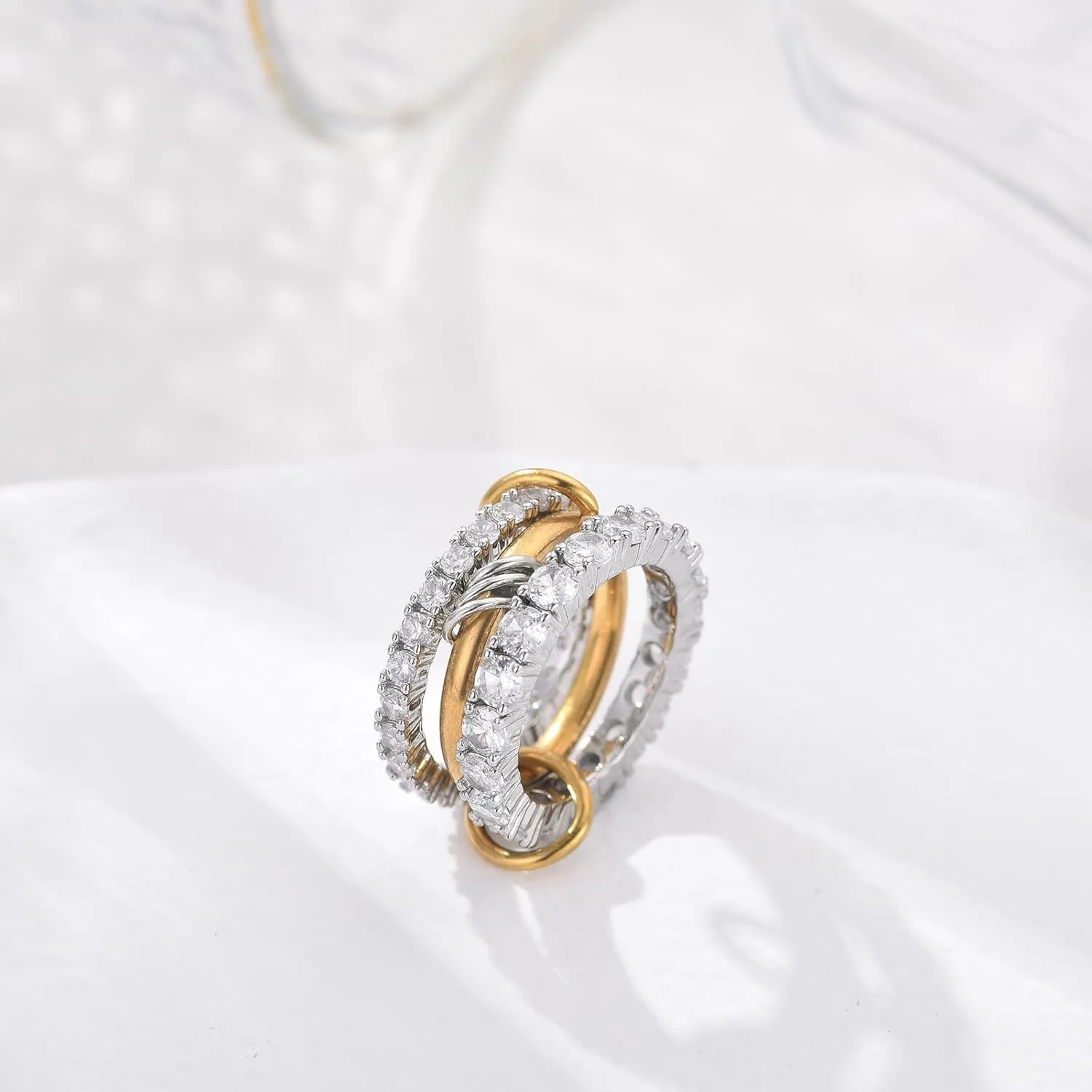 Chunky Gold and Silver Statement Rings Set for Women Gold Stackable Knot Rings Non Tarnish Vintage Gold Cubic Zirconia Ring Trendy Costume Jewelry