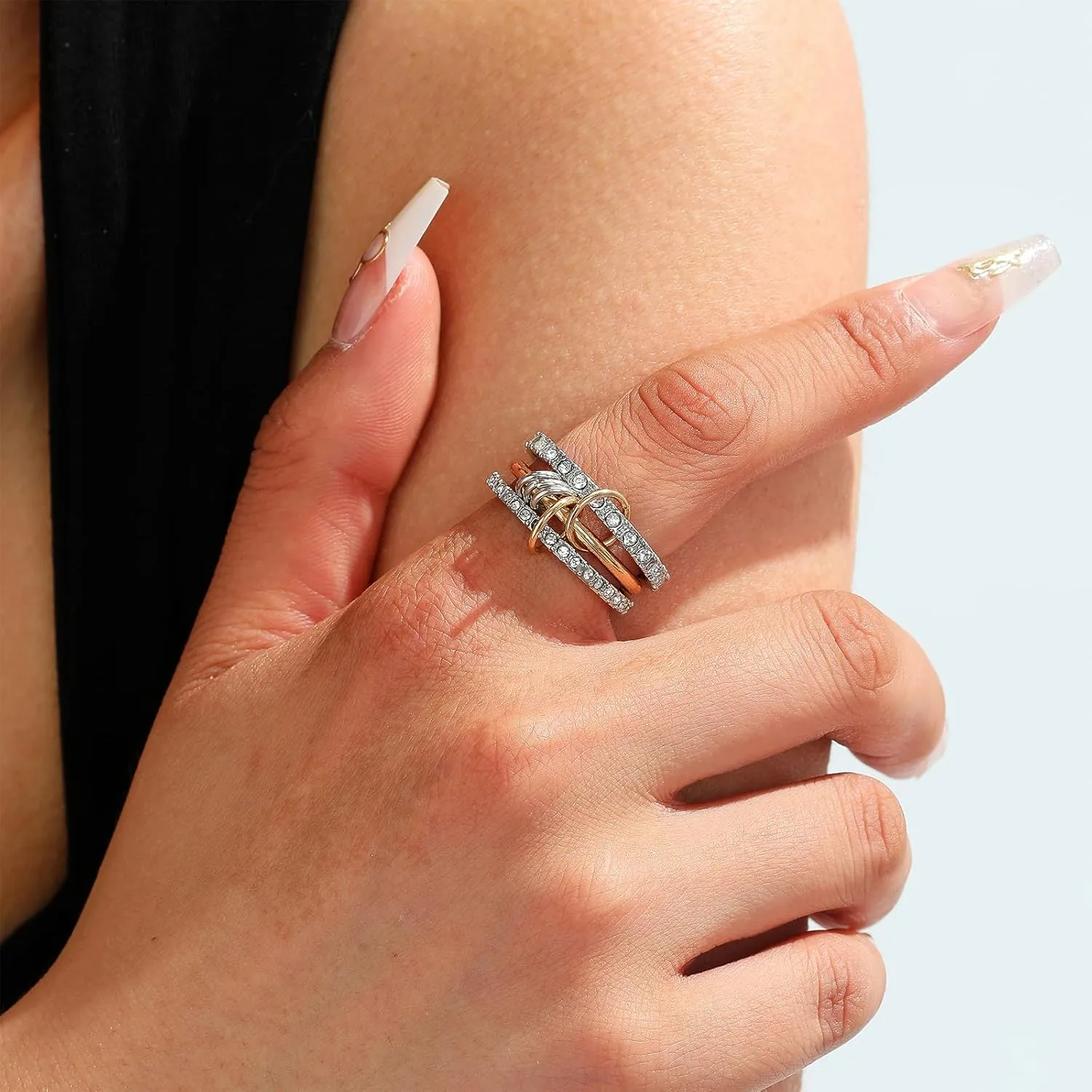 Chunky Gold and Silver Statement Rings Set for Women Gold Stackable Knot Rings Non Tarnish Vintage Gold Cubic Zirconia Ring Trendy Costume Jewelry