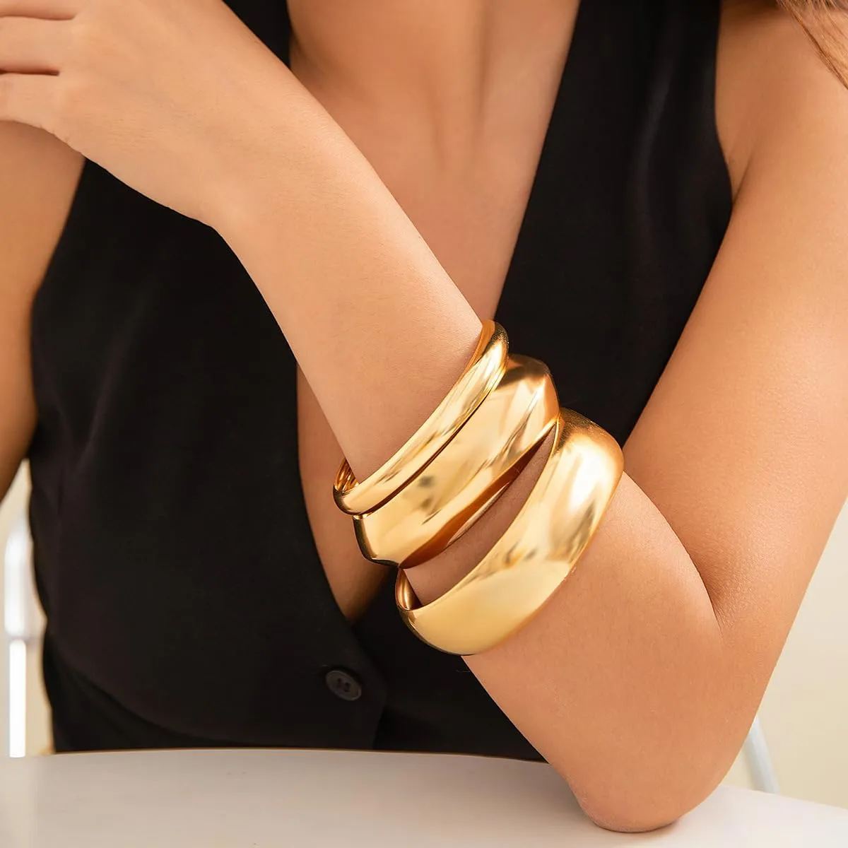Chunky Gold Bangle Bracelets - Minimalist Wrist Cuffs for Women