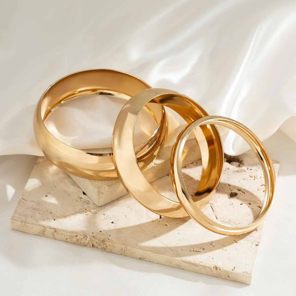 Chunky Gold Bangle Bracelets - Minimalist Wrist Cuffs for Women
