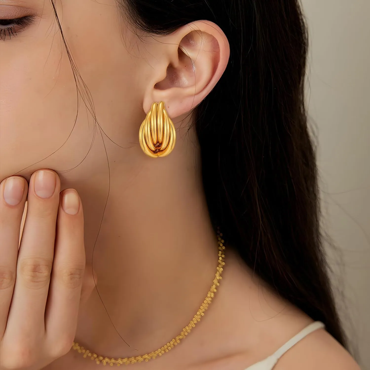 Chunky Gold Earrings for Women Trendy Statement Textured Stud Earrings Bold Geometric Gold Accessories Jewelry for Women