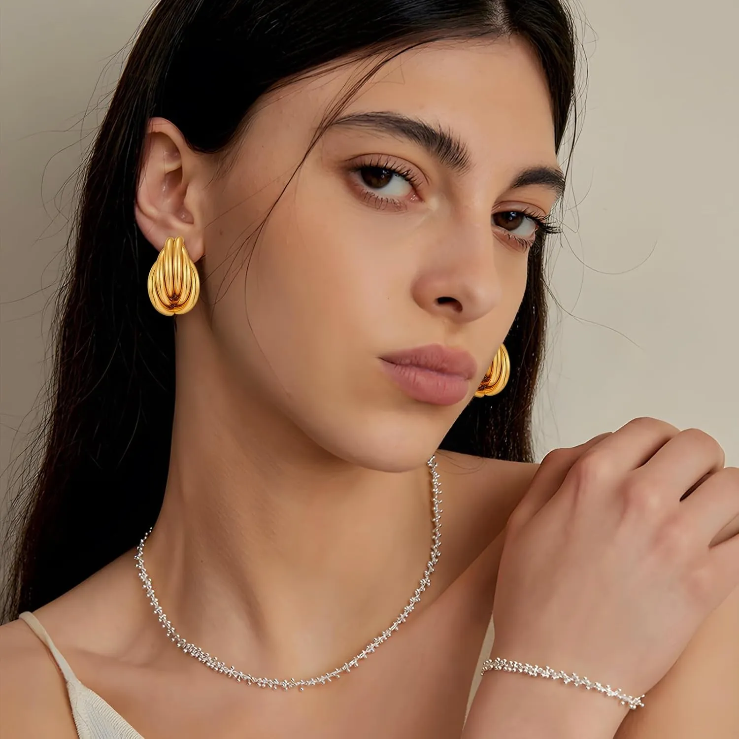 Chunky Gold Earrings for Women Trendy Statement Textured Stud Earrings Bold Geometric Gold Accessories Jewelry for Women