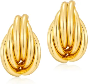 Chunky Gold Earrings for Women Trendy Statement Textured Stud Earrings Bold Geometric Gold Accessories Jewelry for Women
