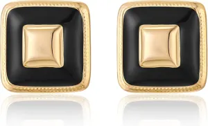 Chunky Gold Earrings Stud for Women Square Black Flower Stud Earrings Red Statement Earrings Dainty Large Retro Earrings Party Jewelry Gifts for Women