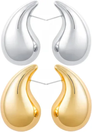 Chunky Gold Hoop Earrings For Women Tear Drop Earrings Thick Big Lightweight with 18K Gold Hoop Plated, Hypoallergenic Statement Trendy for Women Gift Jewelry