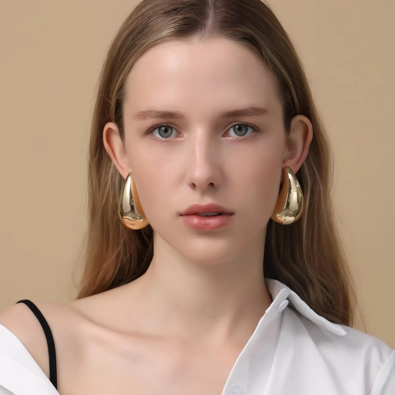 Chunky Gold Hoop Earrings For Women Tear Drop Earrings Thick Big Lightweight with 18K Gold Hoop Plated, Hypoallergenic Statement Trendy for Women Gift Jewelry