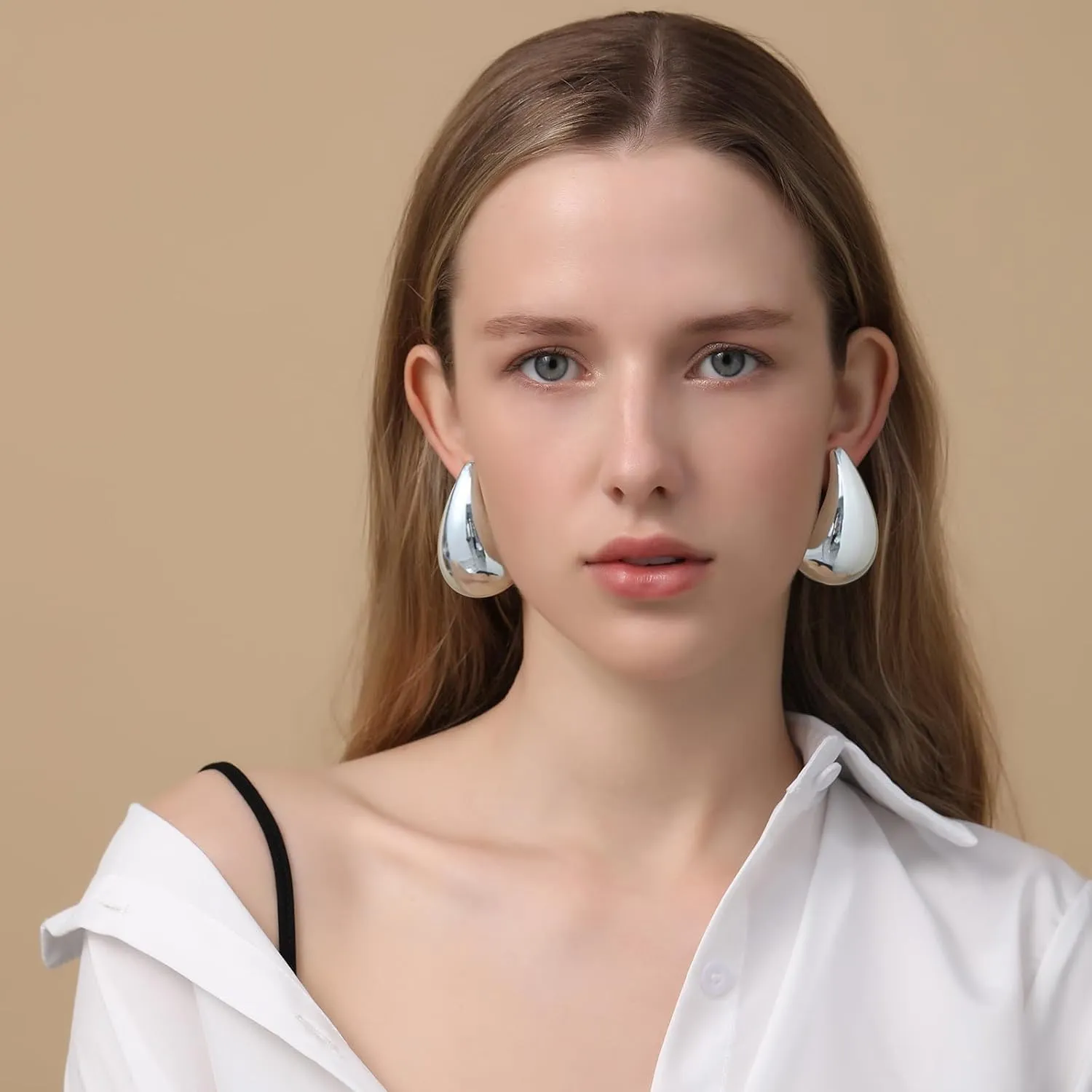 Chunky Gold Hoop Earrings For Women Tear Drop Earrings Thick Big Lightweight with 18K Gold Hoop Plated, Hypoallergenic Statement Trendy for Women Gift Jewelry
