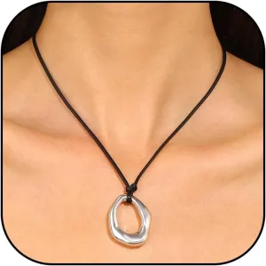 Chunky Gold Necklaces for Women Gold Statement Necklace Trendy Black Rope Choker Necklaces Long Silver Chunky Charm Necklace Irregular Hollow Pendant Necklace Summer Jewelry
