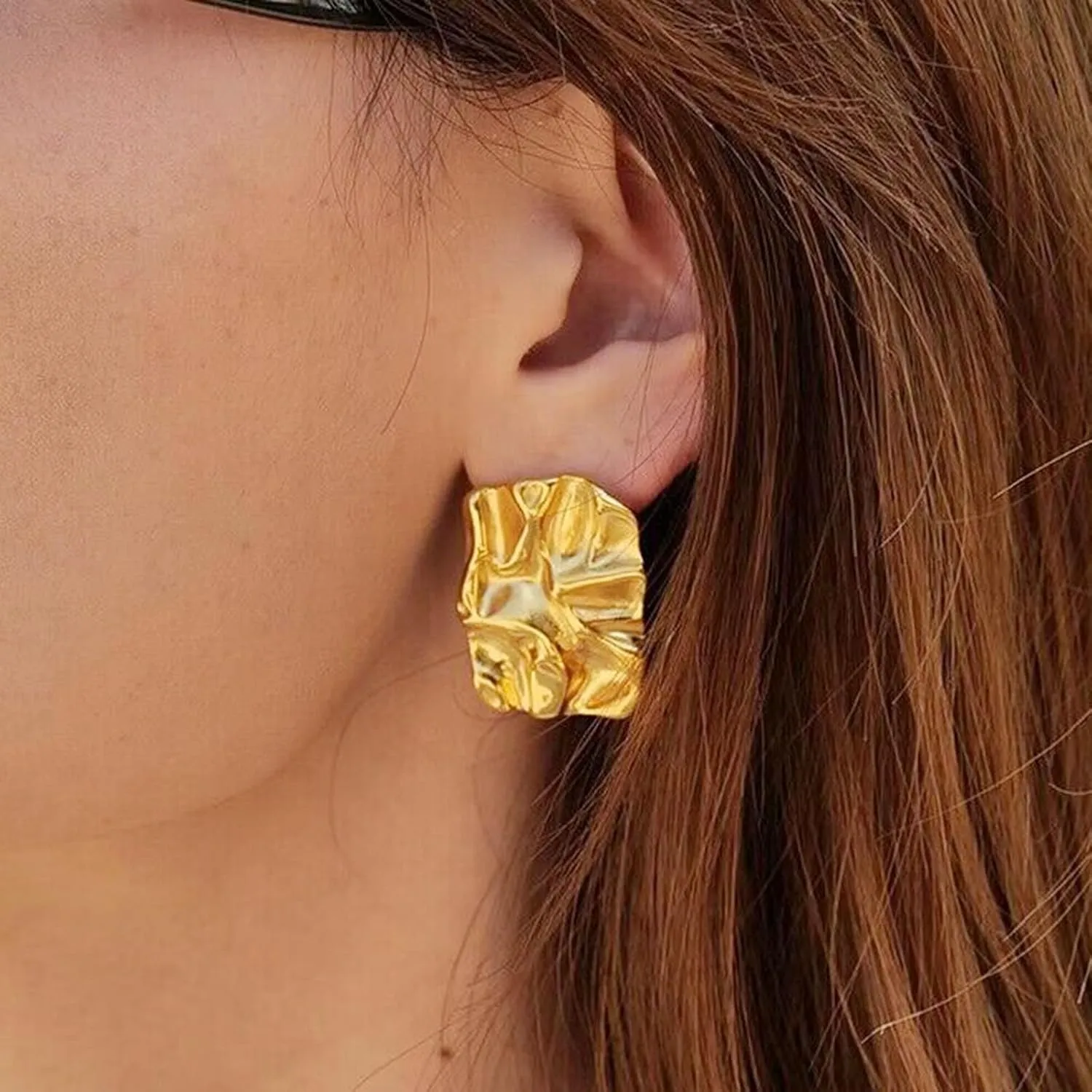 Chunky Gold Rectangle Stud Earrings for Women, Dainty Thick Stud Earrings, Minimalist Geometric Earrings for Women