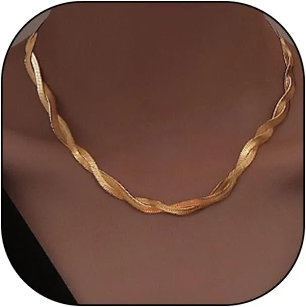 Chunky Gold Snake Bone Chain Choker Necklace, Adjustable Stackable Double Layered Cross Chain Necklace, Simple Dianty Charm Collar Jewelry Gift