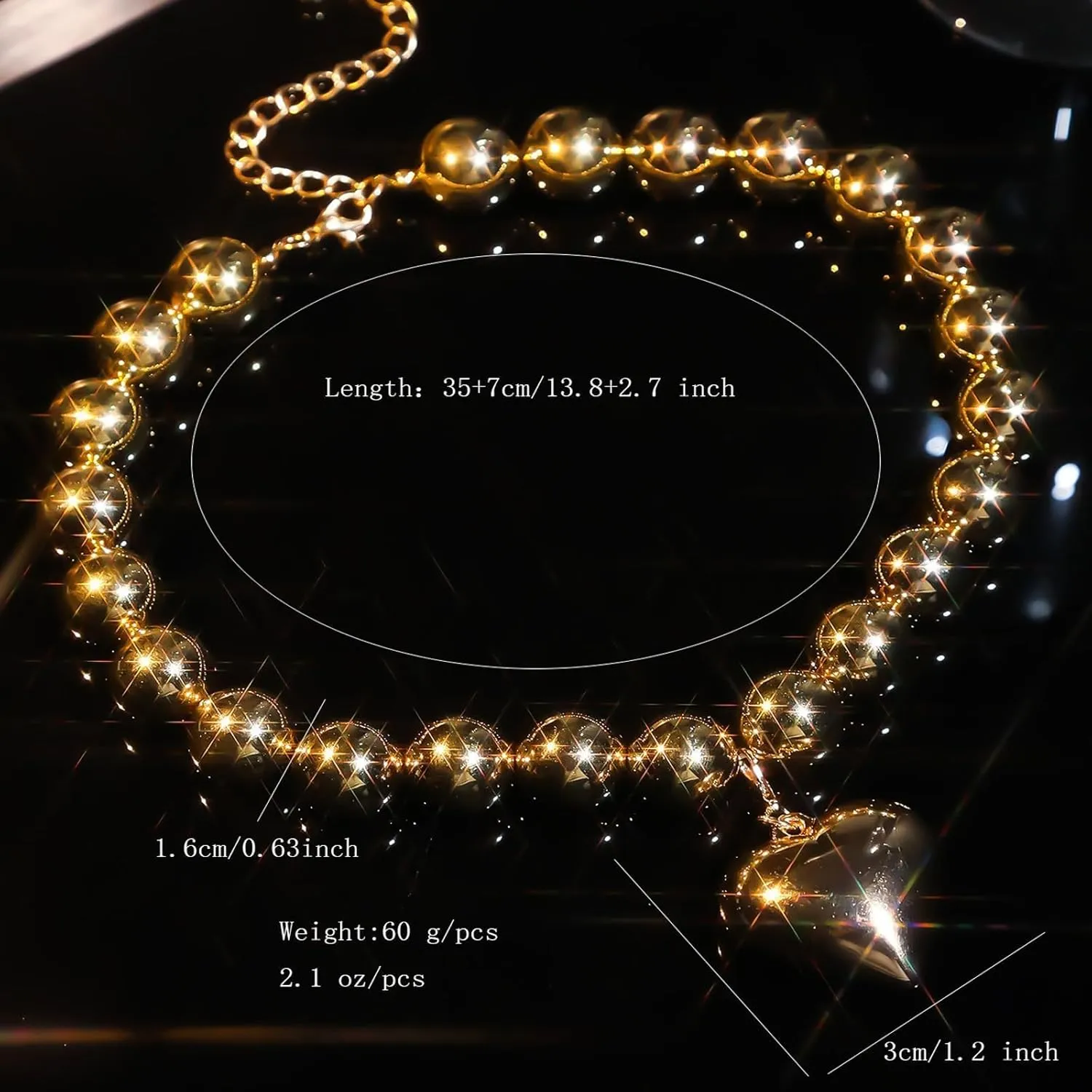 Chunky Heart Necklace Puffy Heart Charm Necklaces Big Pearl Bead Chain Necklaces Adjustable Gold Heart Pendant Statement Necklace Gifts on Birthday Holidays Jewelry for Women